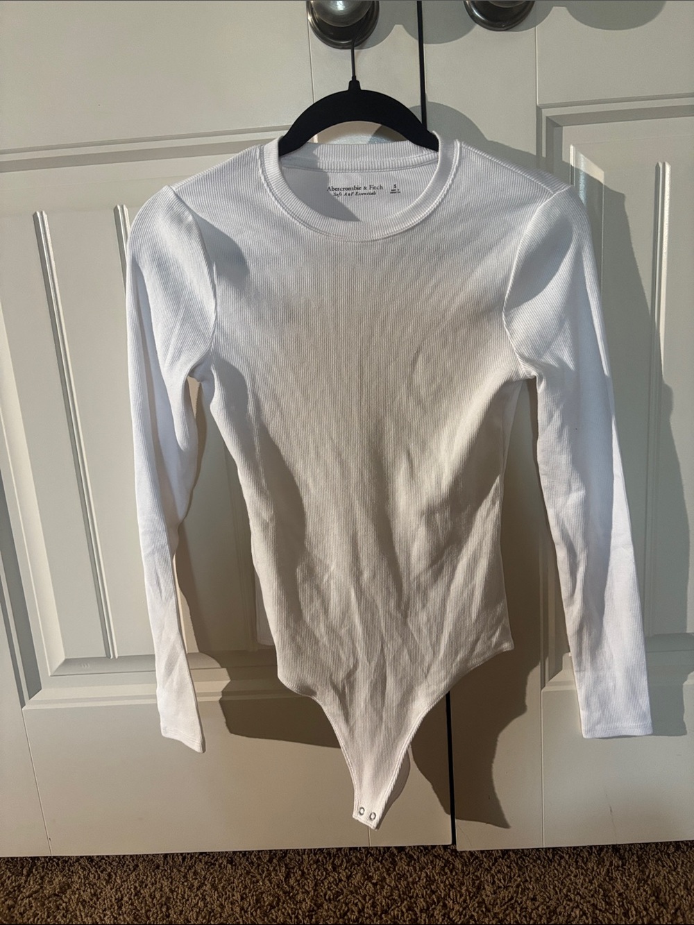 Abercrombie & Fitch White Long Sleeve Ribbed Bodysuit